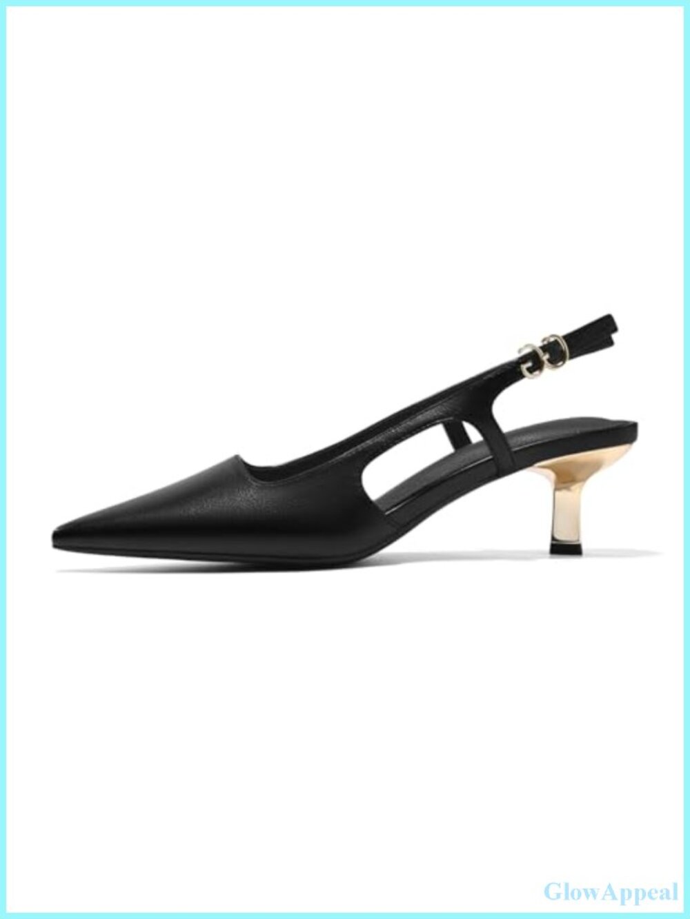PU leather slingback kitten heel pumps with buckle